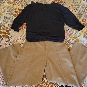 Theory Top + Tan Wide Leg Pants